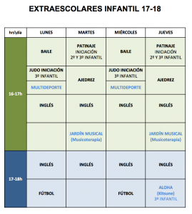 Horario extraescolares infantil 17-18 AMPA La Arboleda